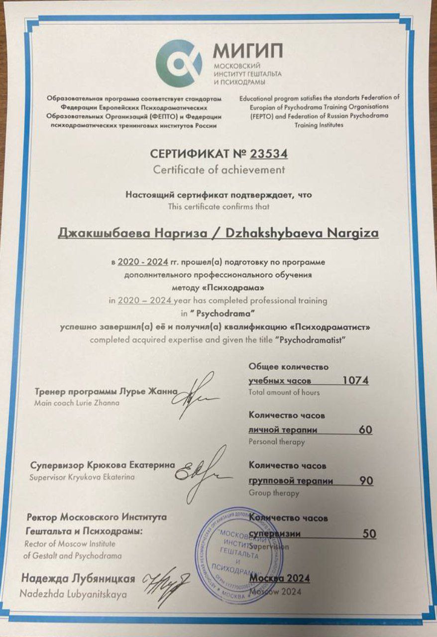 Сертификат психодрама 2 ступень